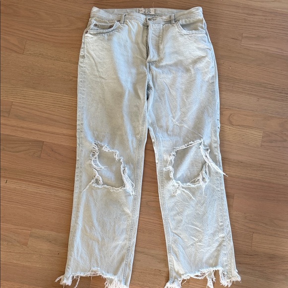 We The Free Denim - Free People We The Free Distressed Cream Straight Leg Jeans